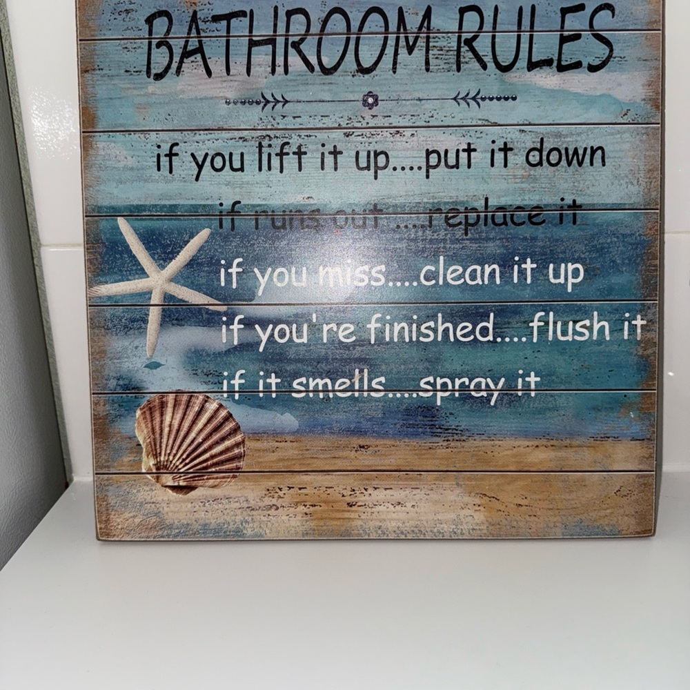 Rustic Bathroom Rules Sign with Seashell Design - Picture 2 of 4